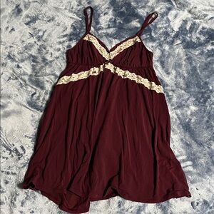 Victoria's Secret Burgundy Chemise with Cream Lace